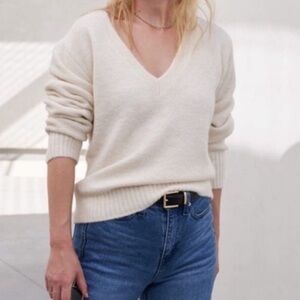 AYR The Cutie BB Sweater Wool Blend V-Neck Ivory Sz Large
